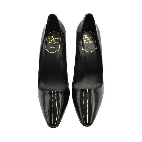Roger Vivier Curved Heel Pumps in Black Patent Leather